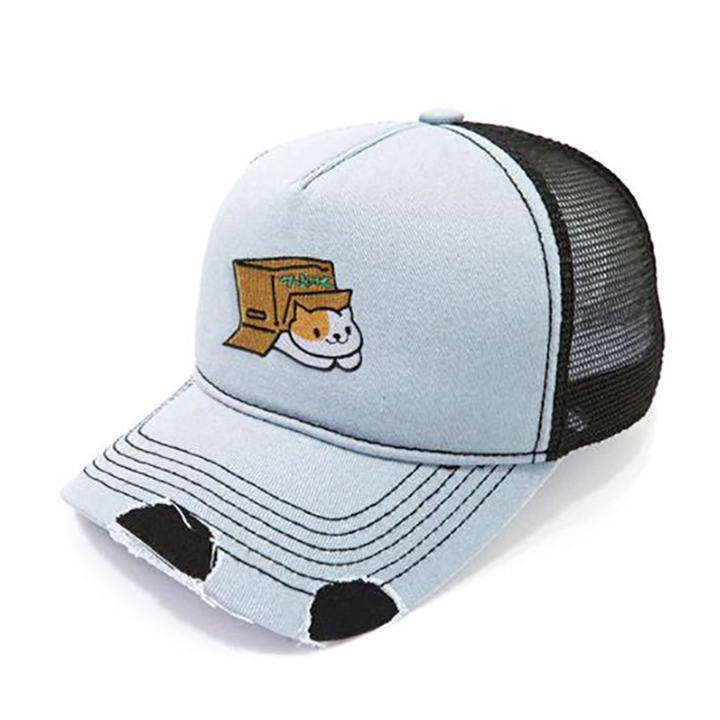 磨破牛仔洗水網帽定制